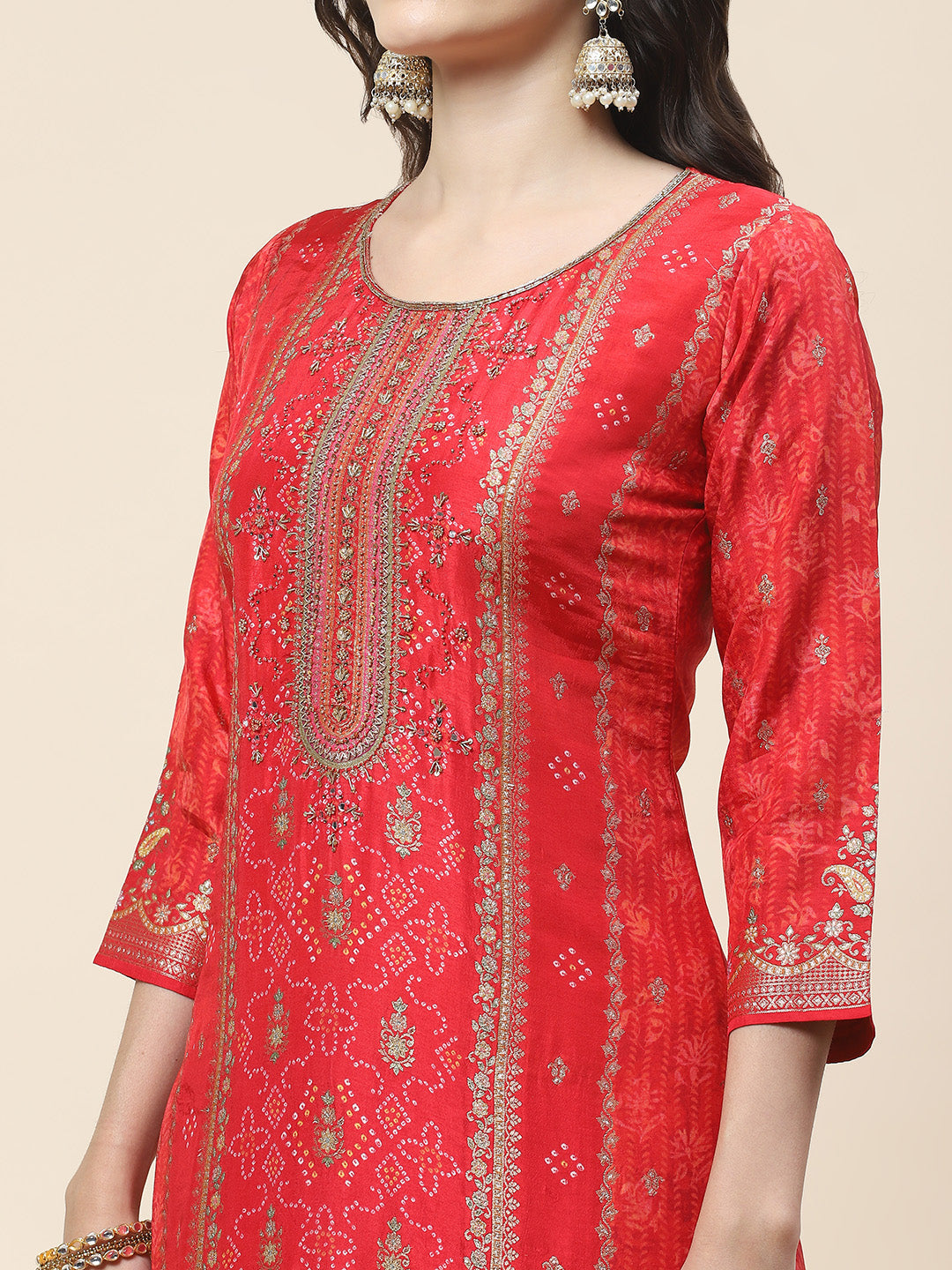 Printed Handloom Kurta With Pants &amp; Dupatta