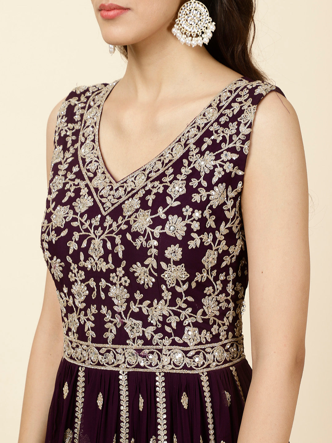 Zari Booti Embroidered Georgette Kurta With Churidar & Dupatta