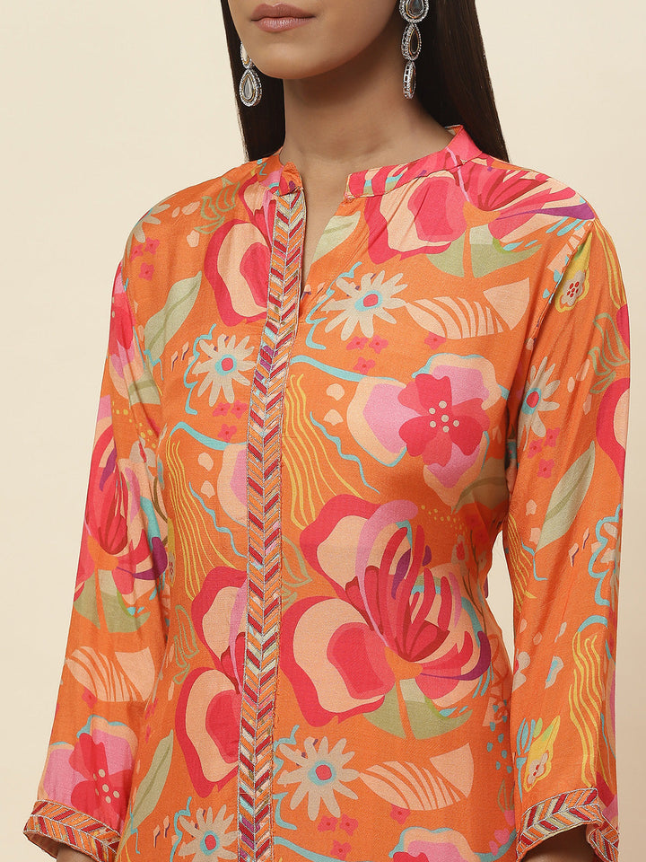 Floral Printed Muslin Kurta With Pants