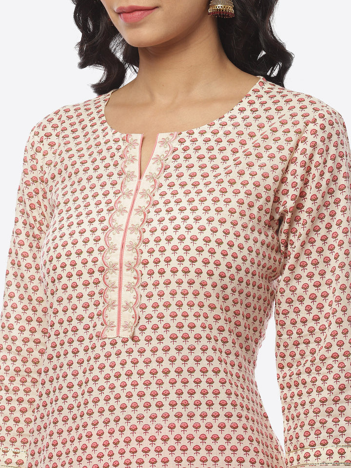 Floral Printed Cotton Kurti With Pant