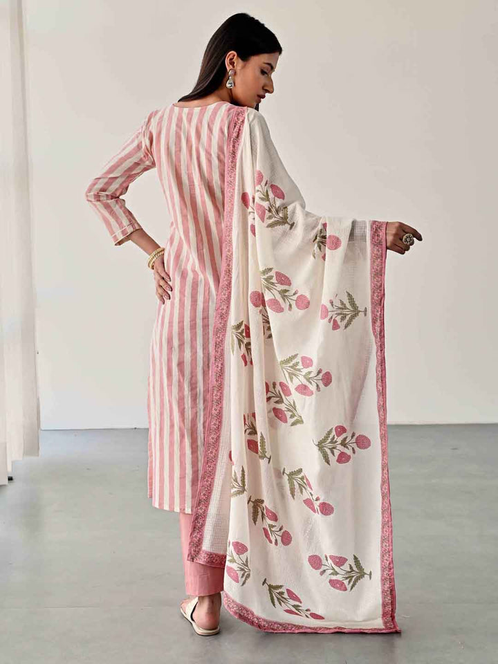 Printed Cotton Kurta With Pants &amp; Dupatta