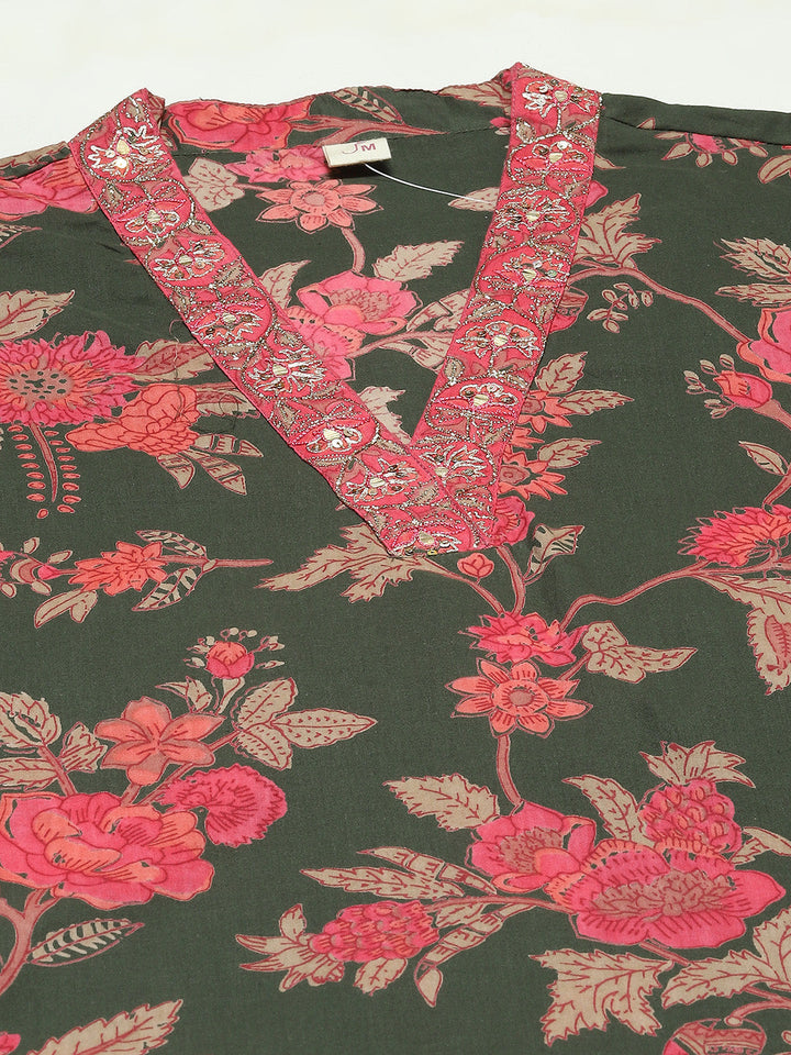 Floral Printed Cotton Kurta With Pants