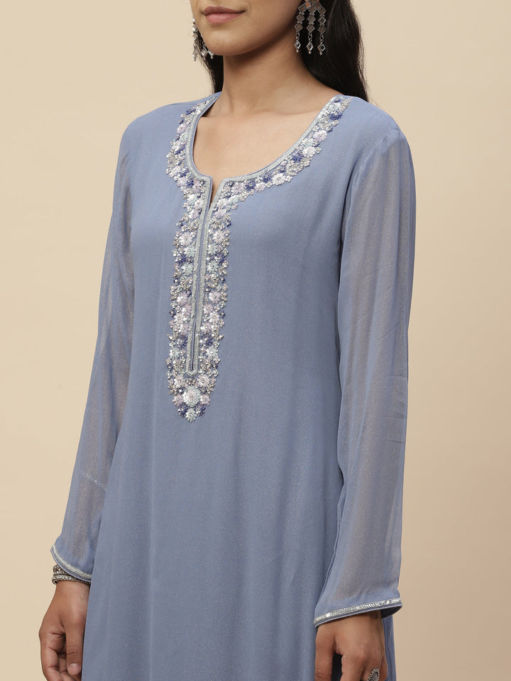 Stone Work Georgette Kurta With Pants &amp; Dupatta