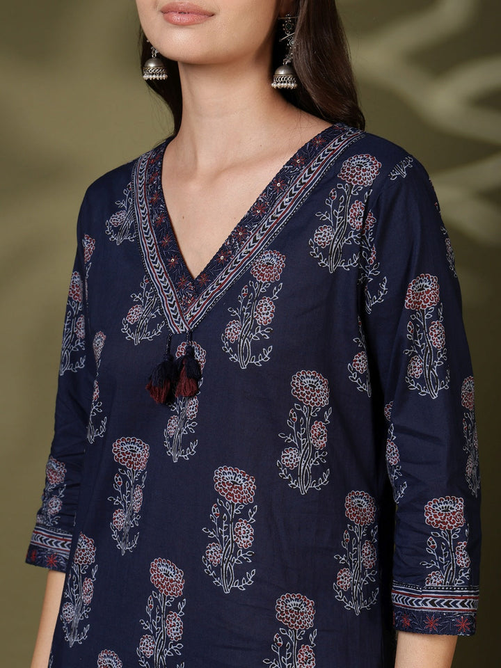 Printed Cotton Blend Kurta With Pant &amp; Dupatta