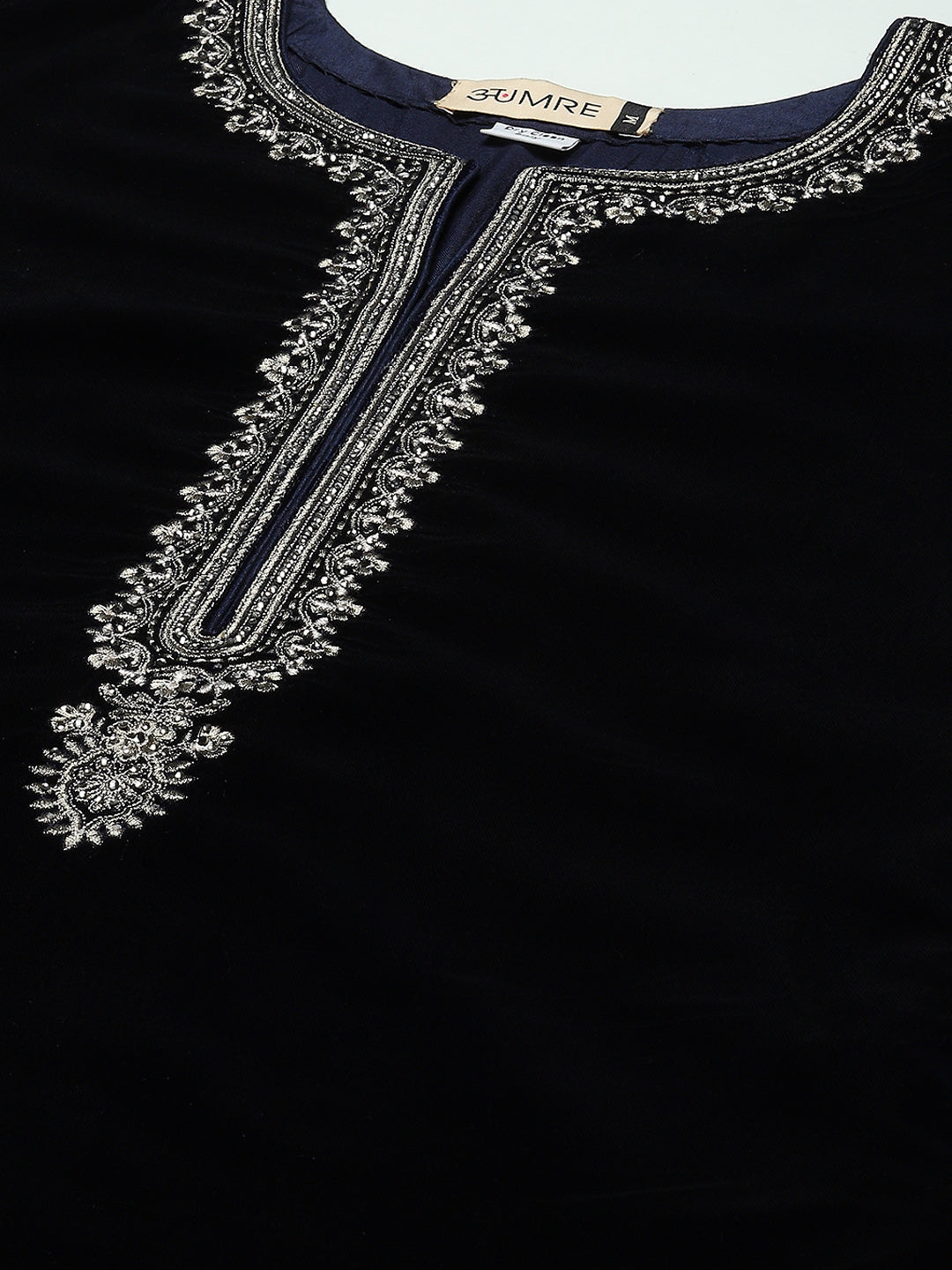 Neck Embroidered Velvet Kurta With Pants