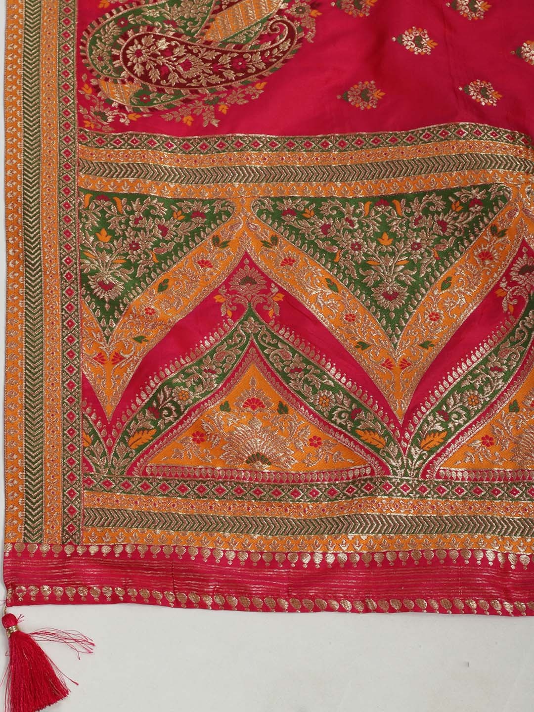 Banarasi Brocade Unstitched Lehenga Choli with Chevron Zari Weave Dupatta