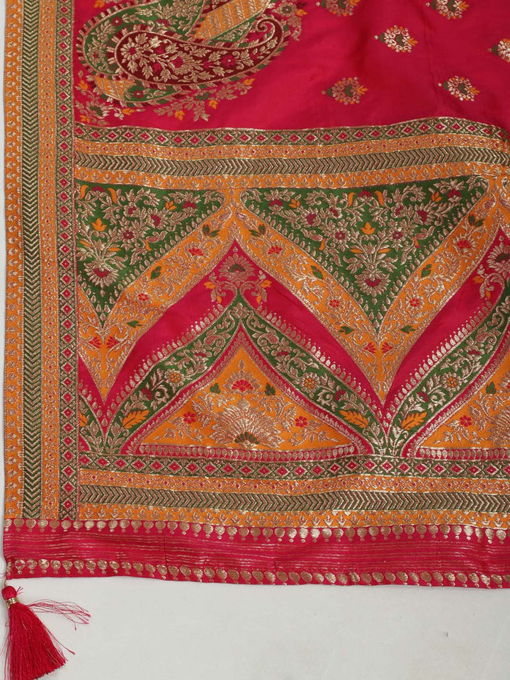 Banarasi Brocade Unstitched Lehenga Choli with Chevron Zari Weave Dupatta