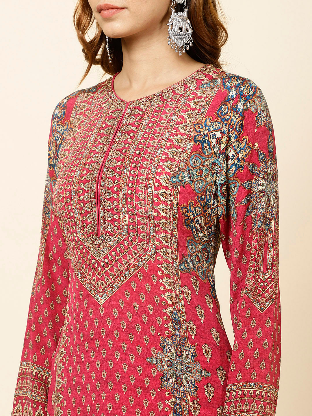 Digitally Printed Crepe Kurta With Palazzo &amp; Dupatta