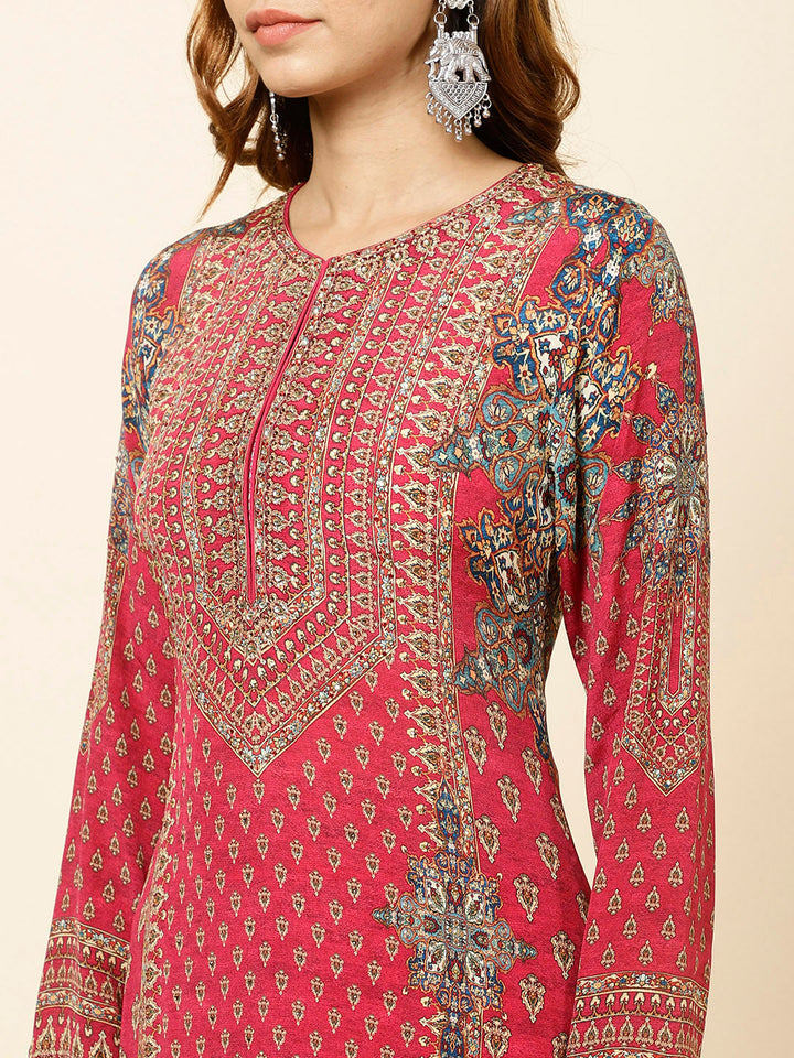 Digitally Printed Crepe Kurta With Palazzo &amp; Dupatta