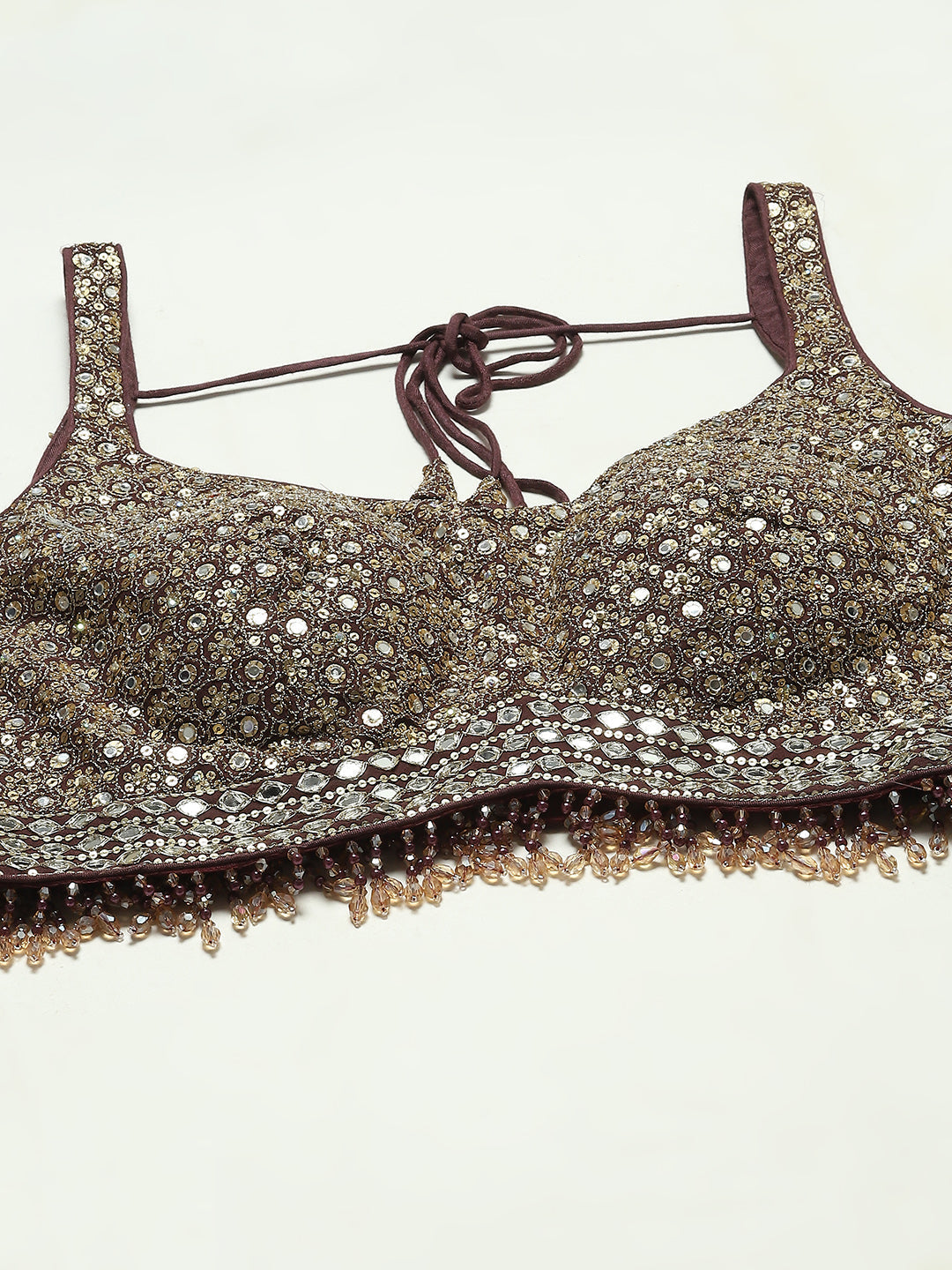 Sequin Zari Embroidered Georgette Crop Top With Palazzo &amp; Dupatta
