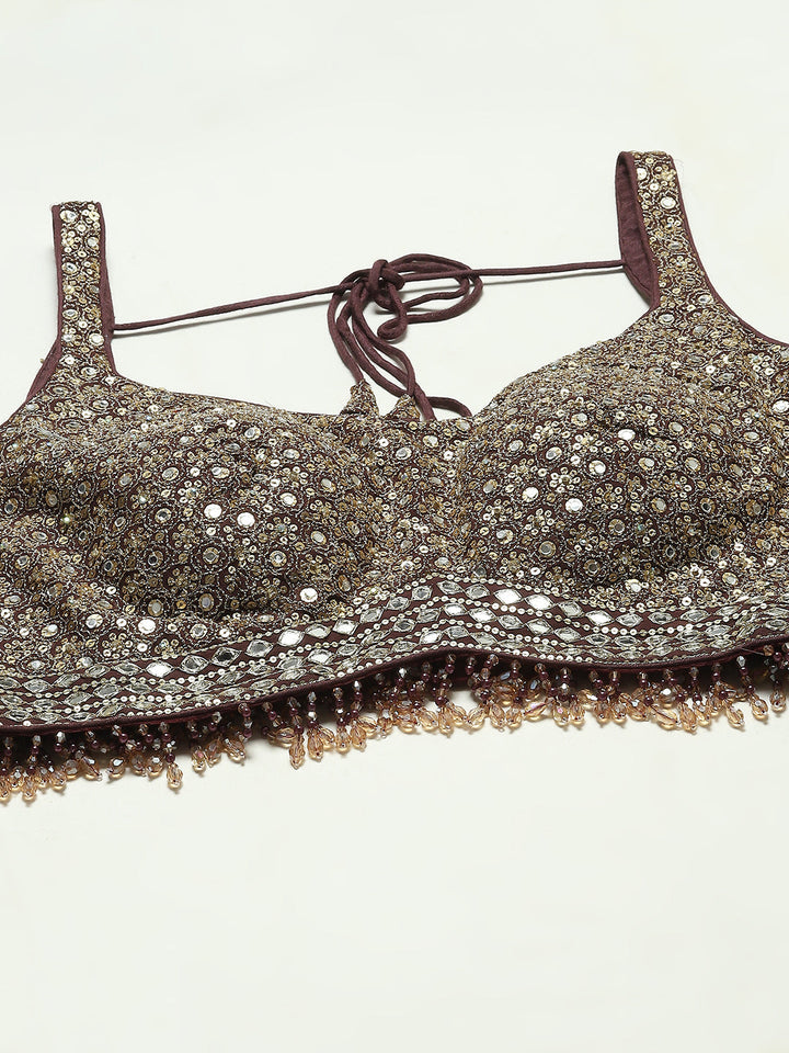Sequin Zari Embroidered Georgette Crop Top With Palazzo &amp; Dupatta