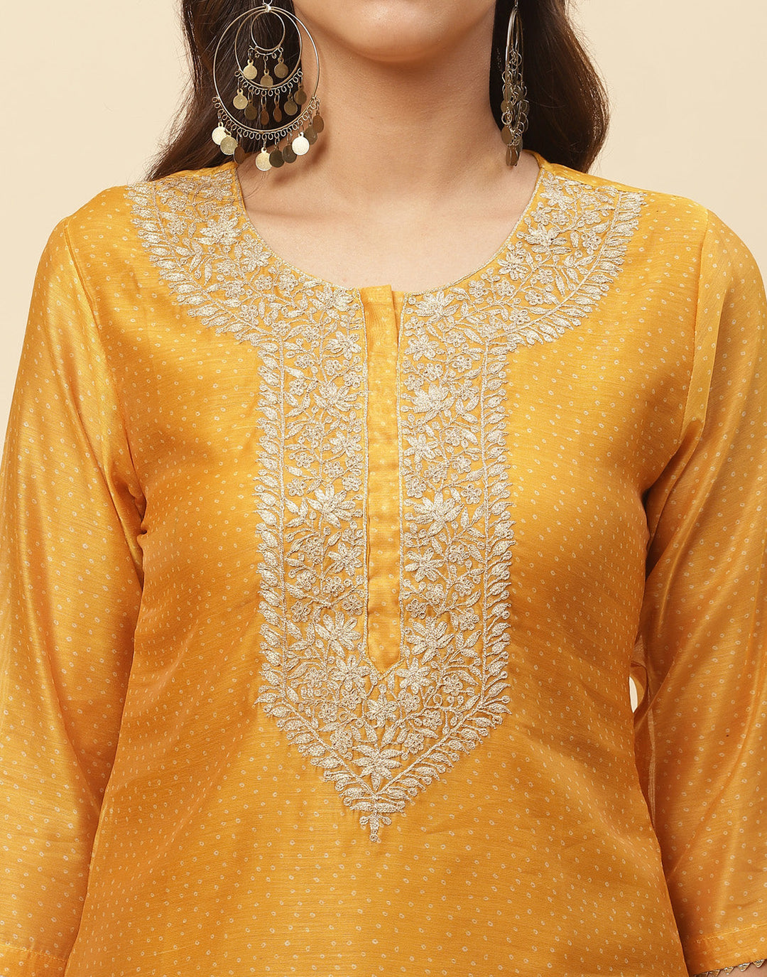 Neck Embroidered Chanderi Kurti With Pant