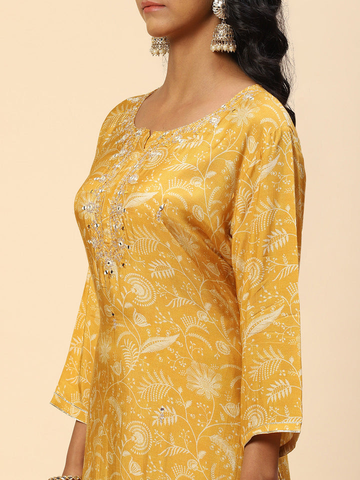 Neck Embroidered Printed Cotton Kurta With Pants