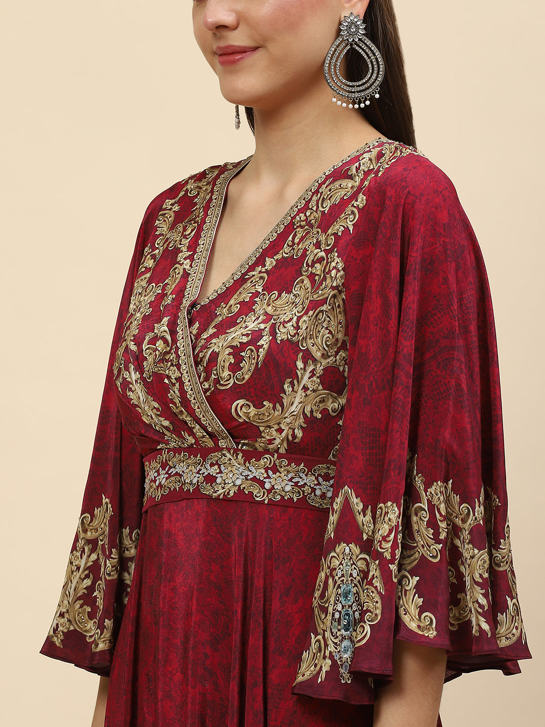 Digital Printed Crepe Gown Dress