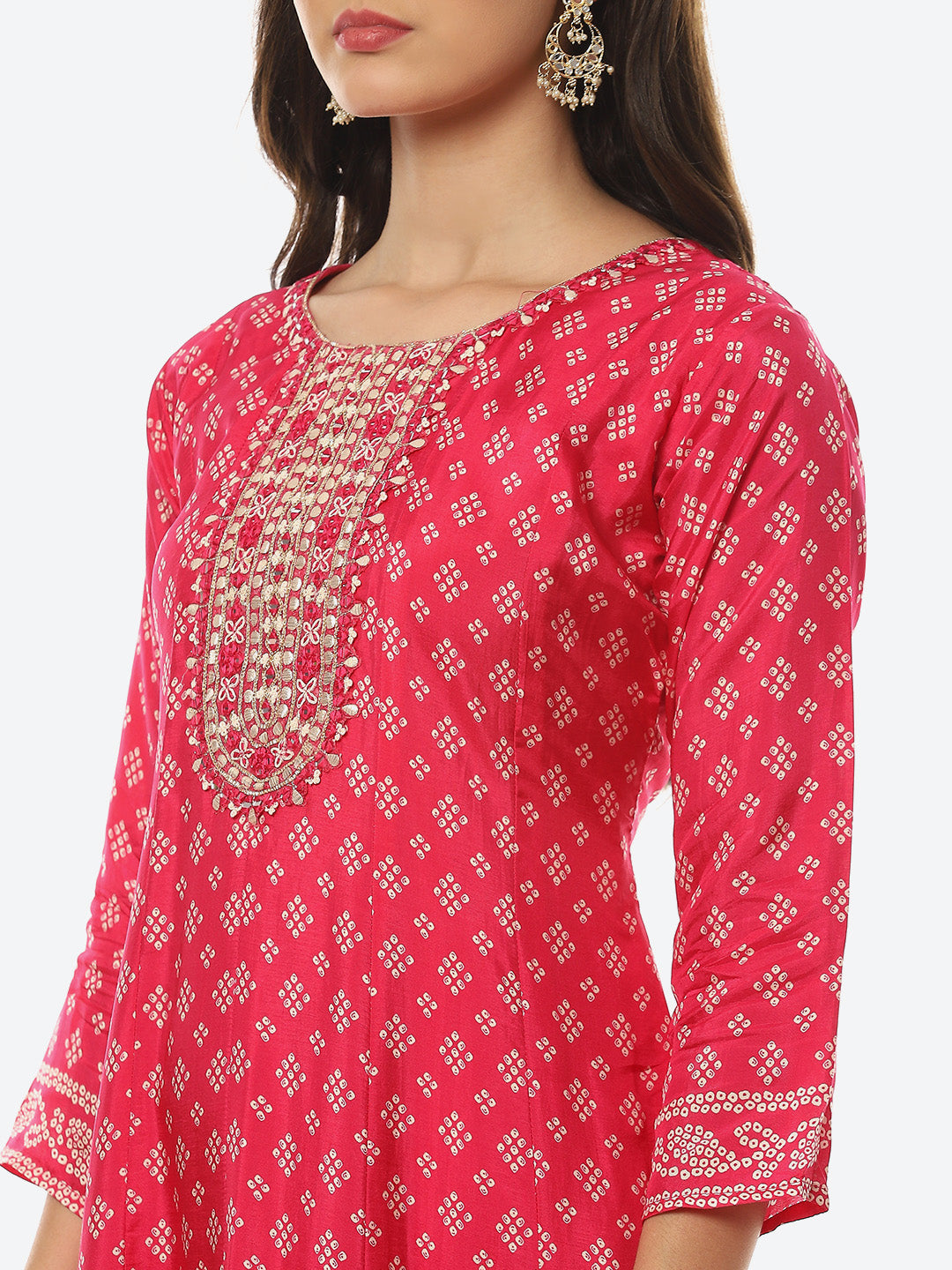 Mirror Neck Printed Handloom Flared Kurta