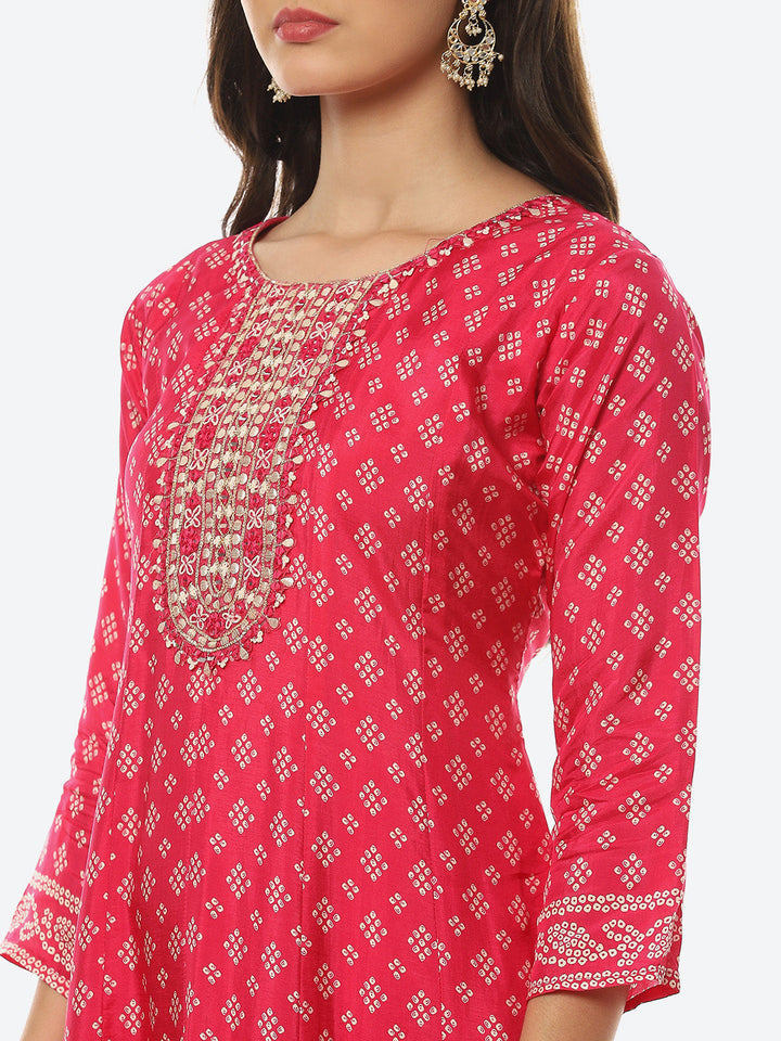 Mirror Neck Printed Handloom Flared Kurta