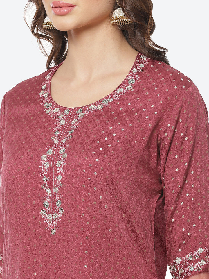 Resham Booti Neck Work Crepe Georgette Stitched Salwar Kameez With Embroidered Dupatta