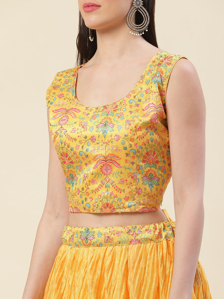Floral Printed Crepe Choli With Lehenga &amp; Dupatta