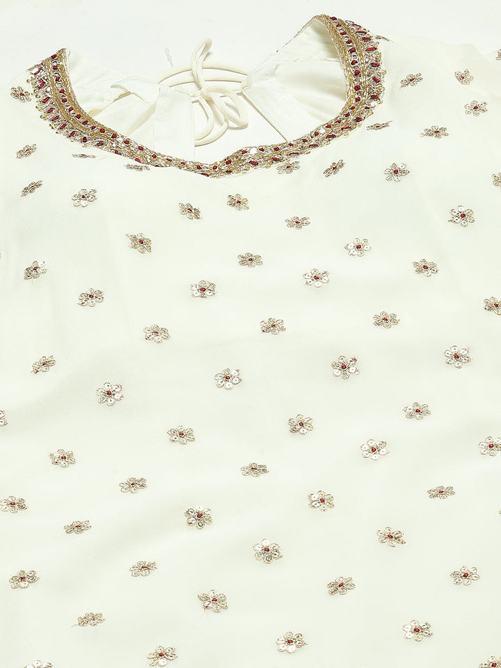 Zari Embroidered Georgette Kurti With Sharara &amp; Dupatta