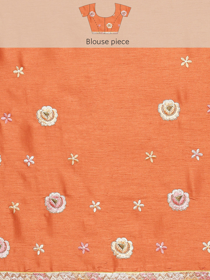 Thread Work Embroidered Art Tussar Saree