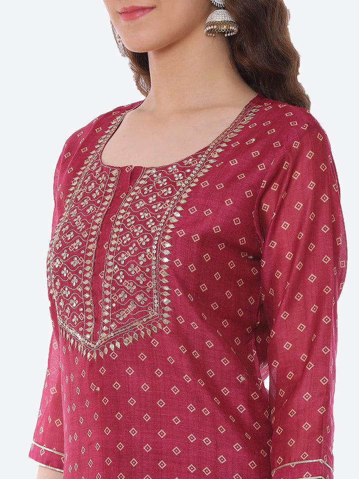 Mirror Gota Border Chanderi Kurta With Pant