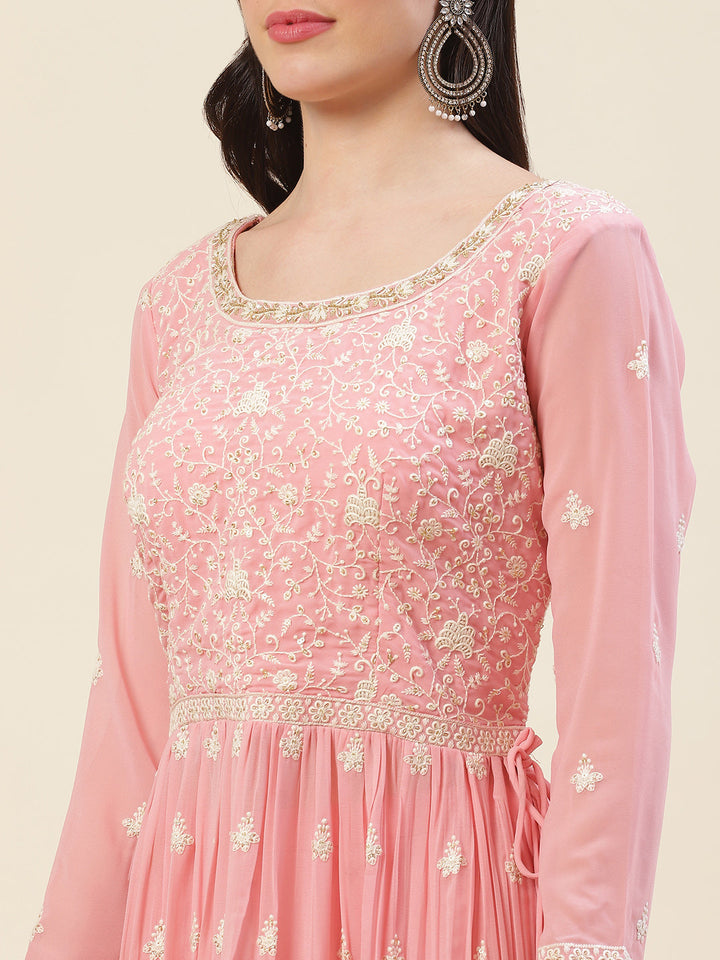 Resham Embroidered Booti Georgette Kurta With Palazzo &amp; Dupatta