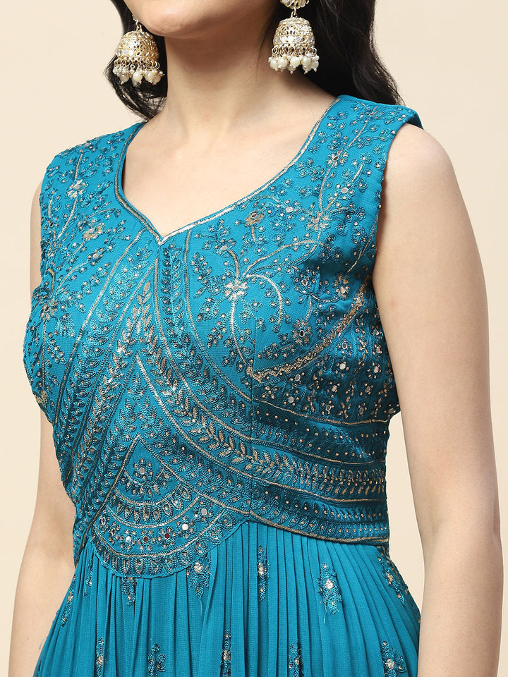 Resham Booti Embroidered Georgette Kurta With Palazzo &amp; Dupatta