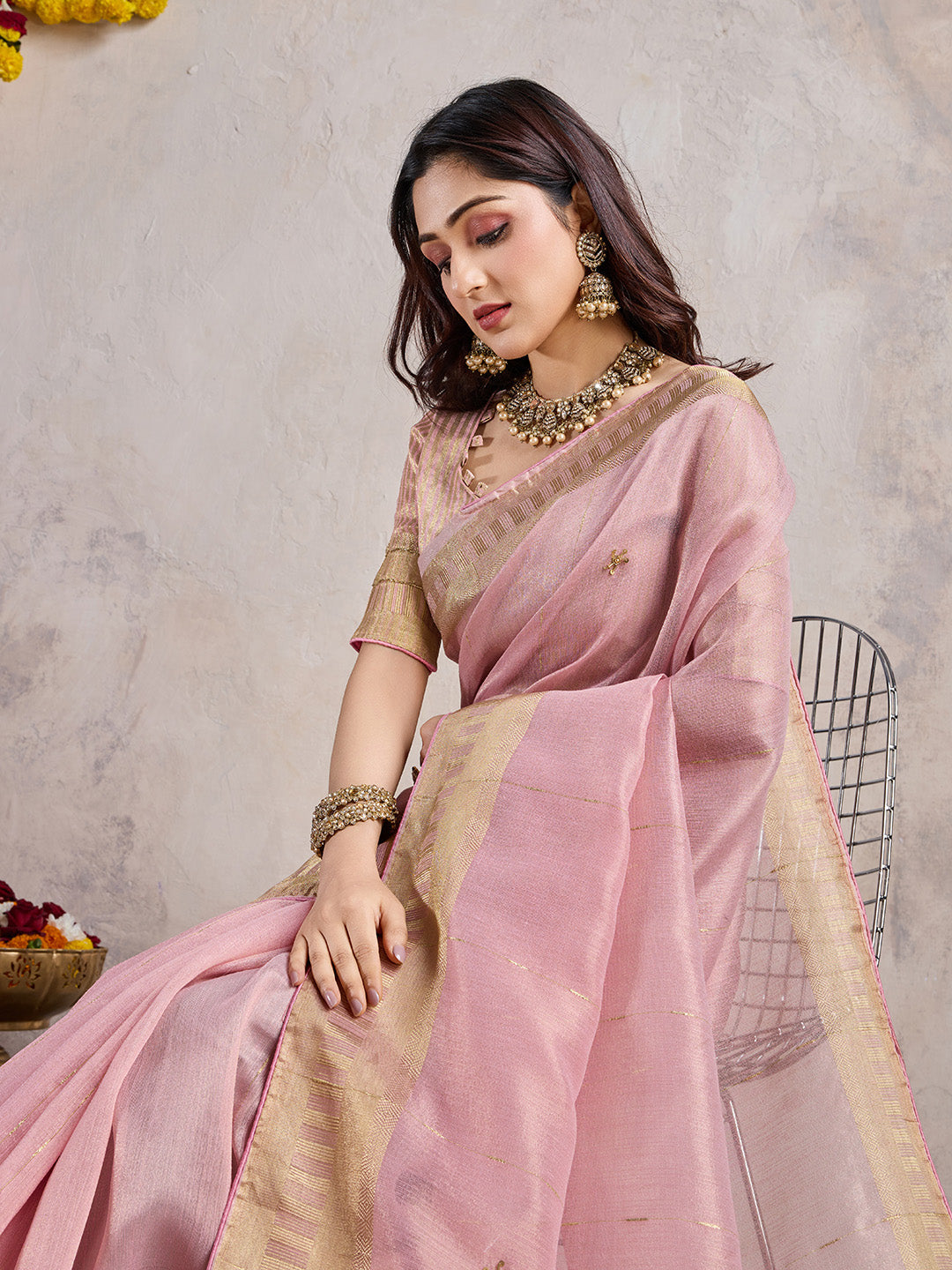 Embroidered Linen Blend Saree