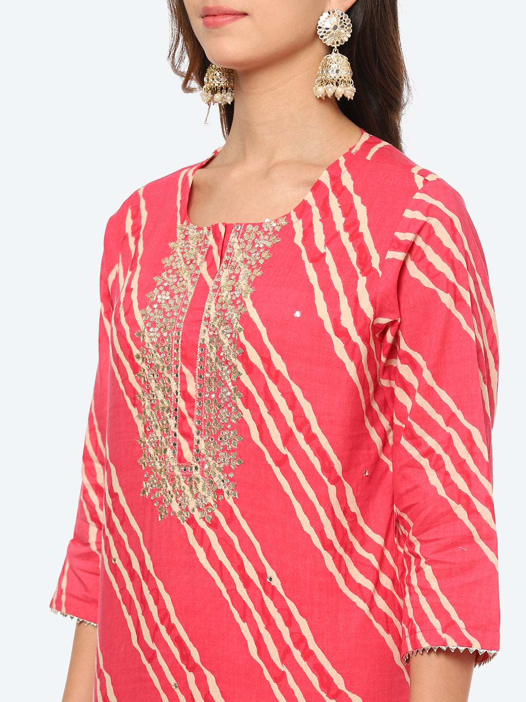 Neck Embroidered Patti Cotton Kurta With Pant