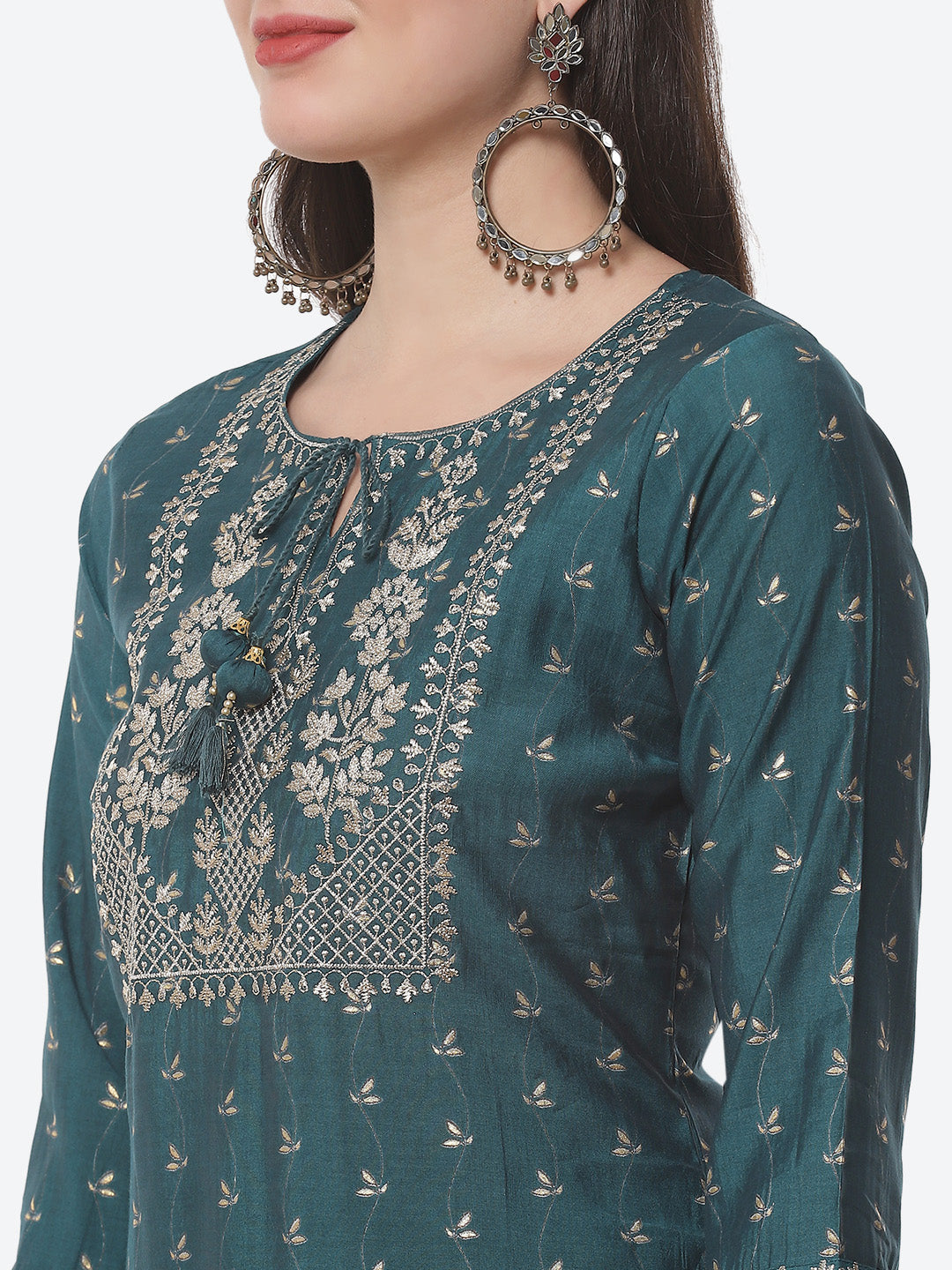 Embroidered Printed Cotton Kurta With Pant