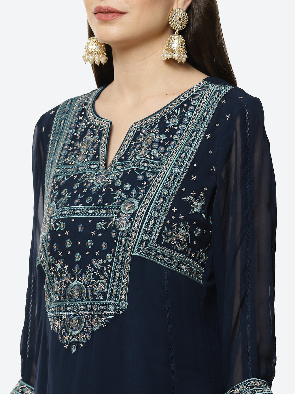 Embroidered Georgette Stitched Salwar Kameez With Net Dupatta