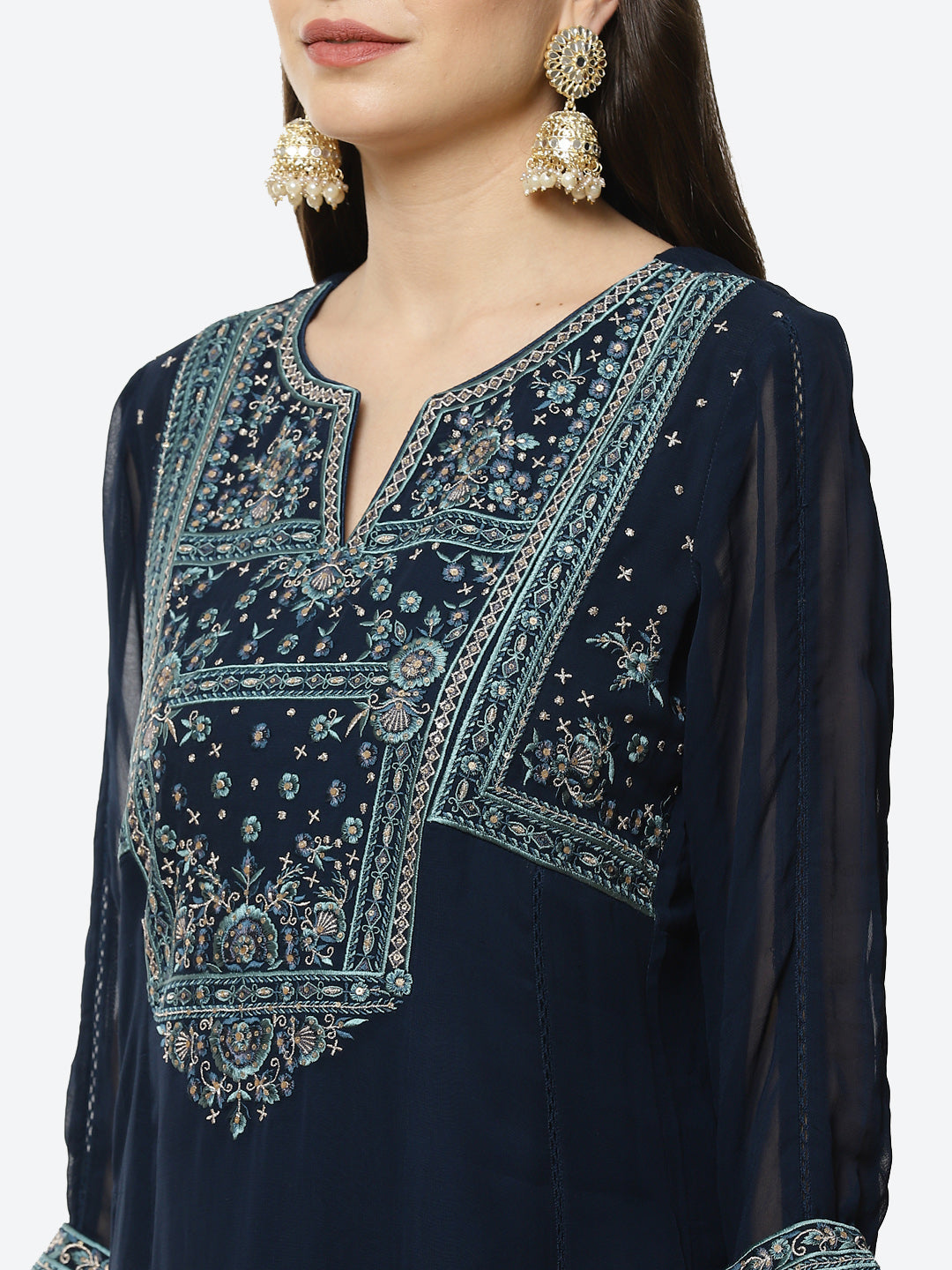 Embroidered Georgette Stitched Salwar Kameez With Net Dupatta