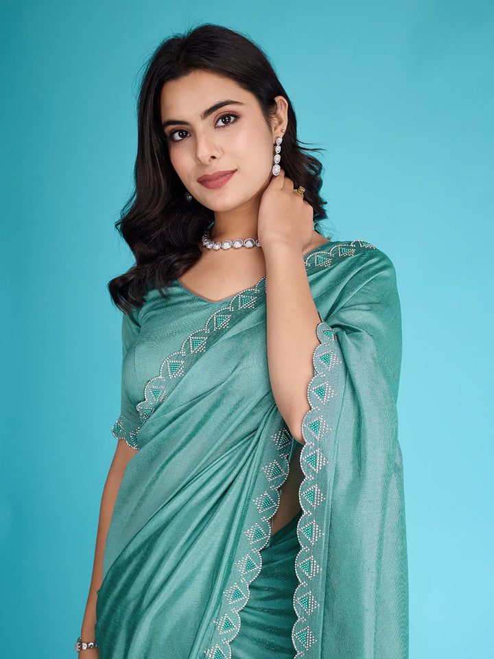Embroidered Chinon Saree