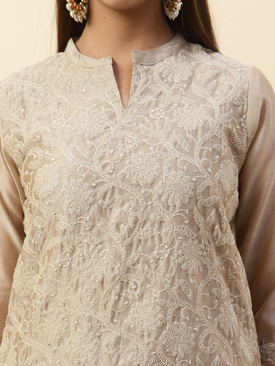 Embroidered Chanderi Kurta With Pants