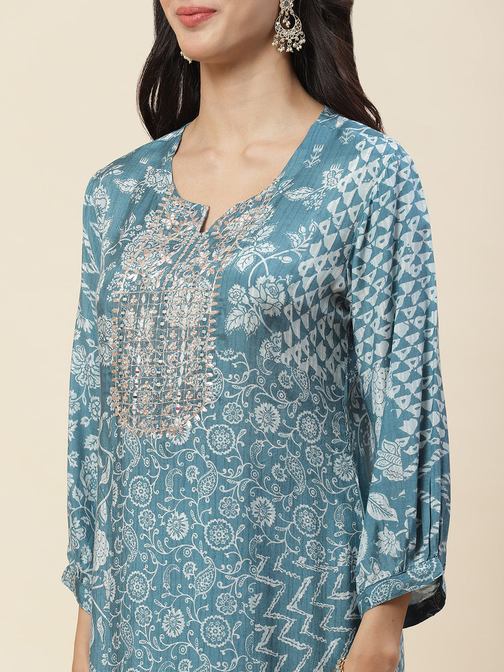 Floral Printed Muslin Kurta With Pants