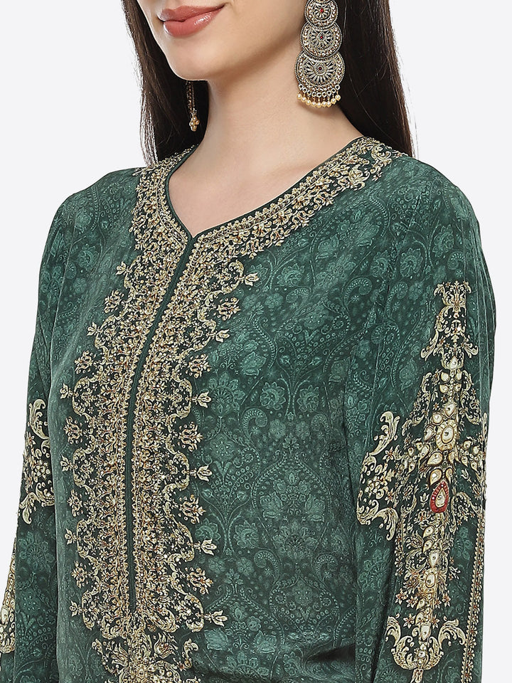 Green Digital Printed Crepe Salwaar Kameez Stitched Suit