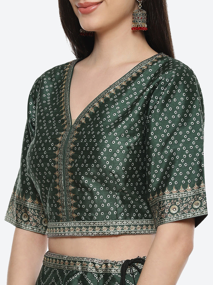 Printed Choli With Lehenga &amp; Net Dupatta