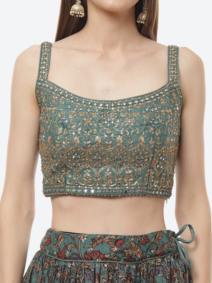 Paisley Printed Crepe Lehenga with Choli And Net Dupatta