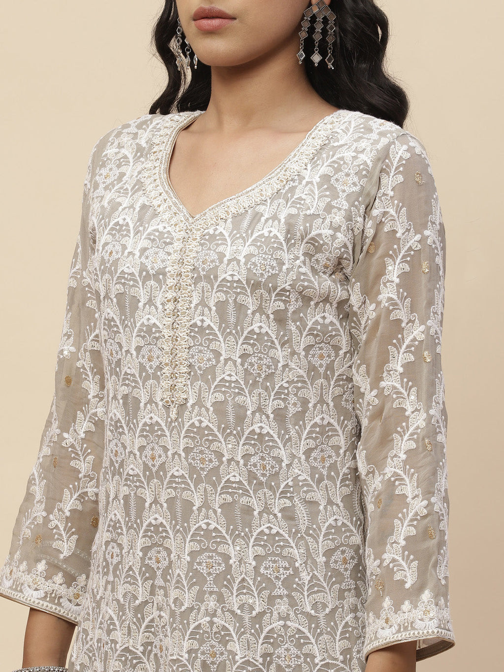 Chikankari Sequin Georgette Anarkali Kurta With Dupatta