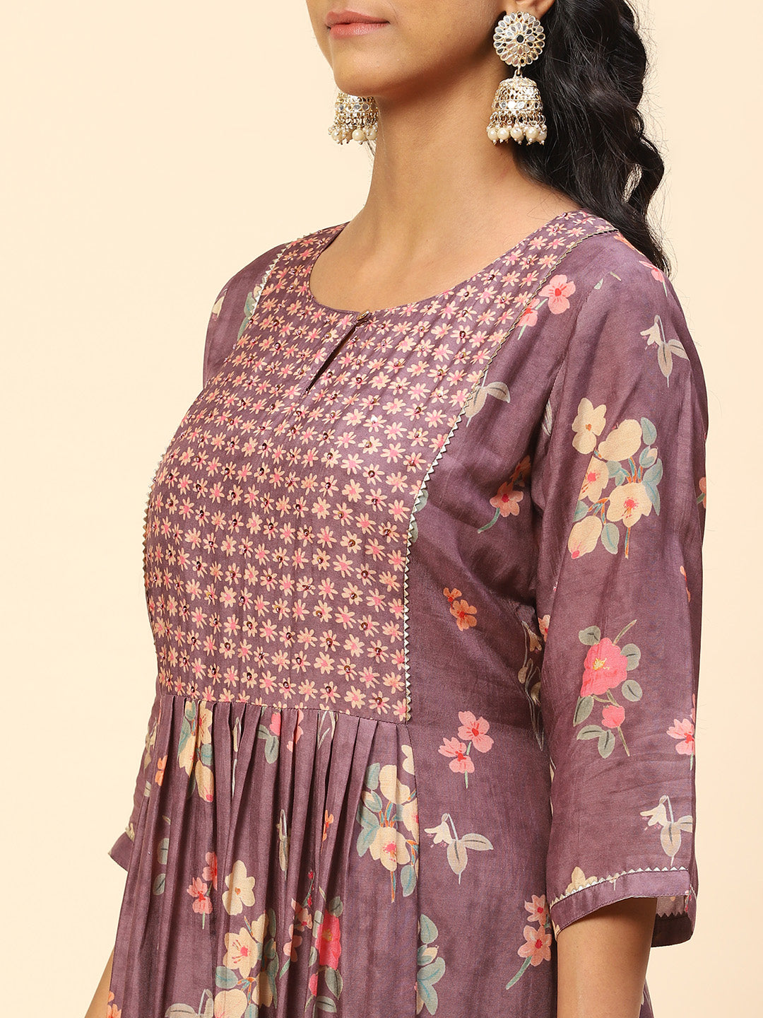 Floral Printed Embroidered Cotton Kurta With Pants