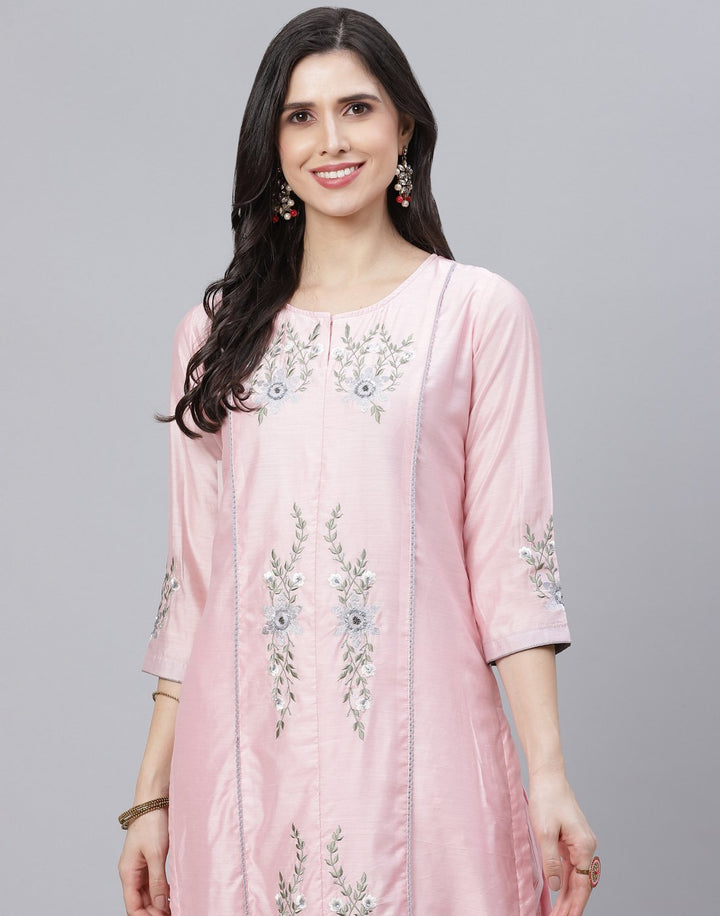 Embroidered Chanderi Kurti Palazzo Set