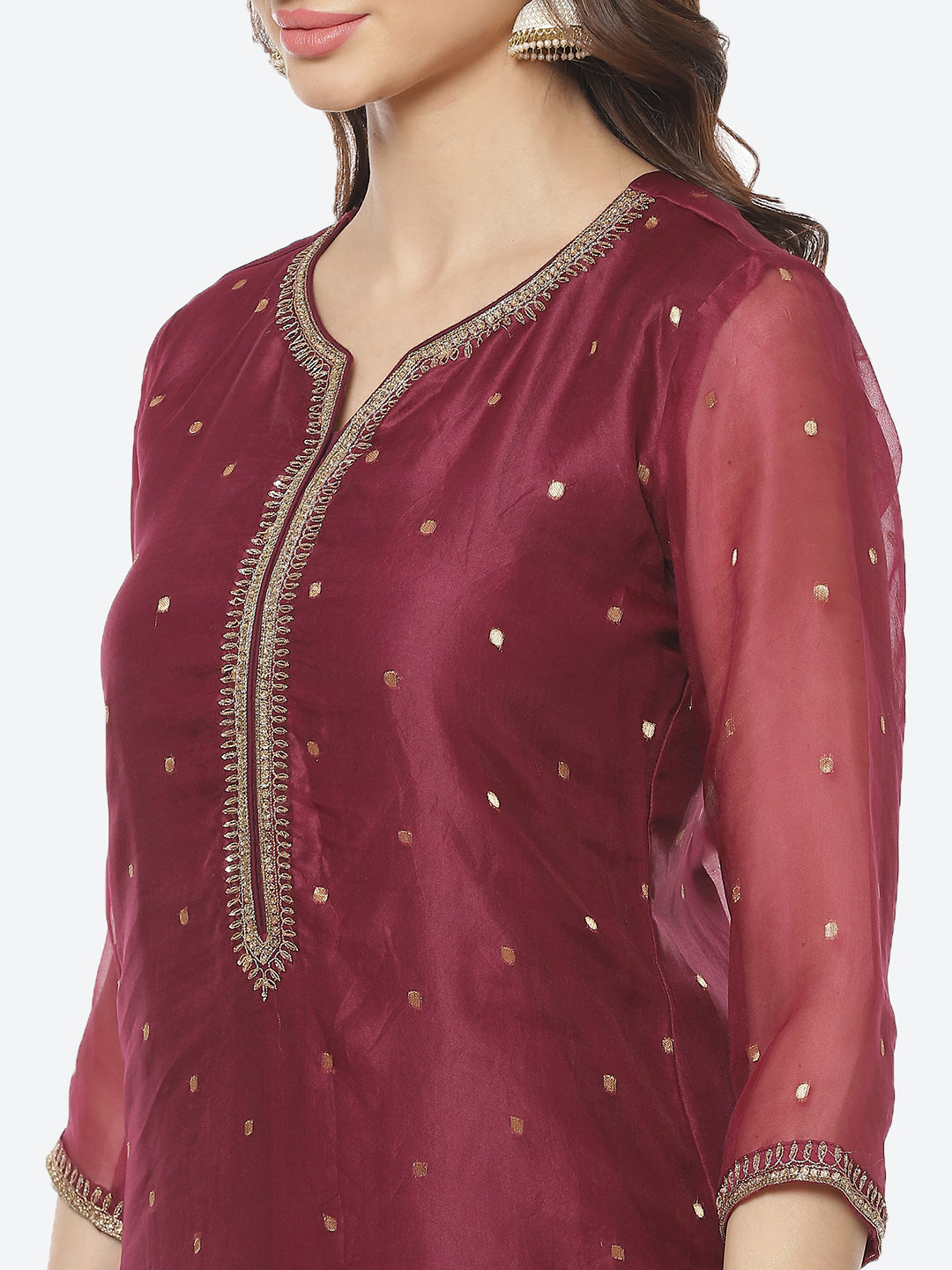 Embroidered Neck Organza Kurti With Pant