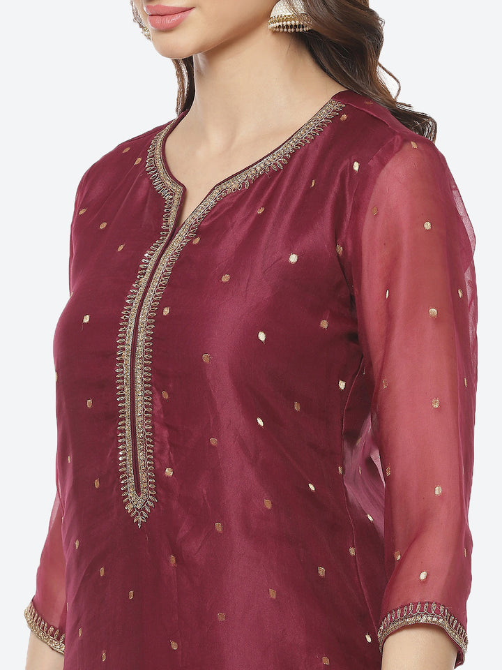 Embroidered Neck Organza Kurti With Pant