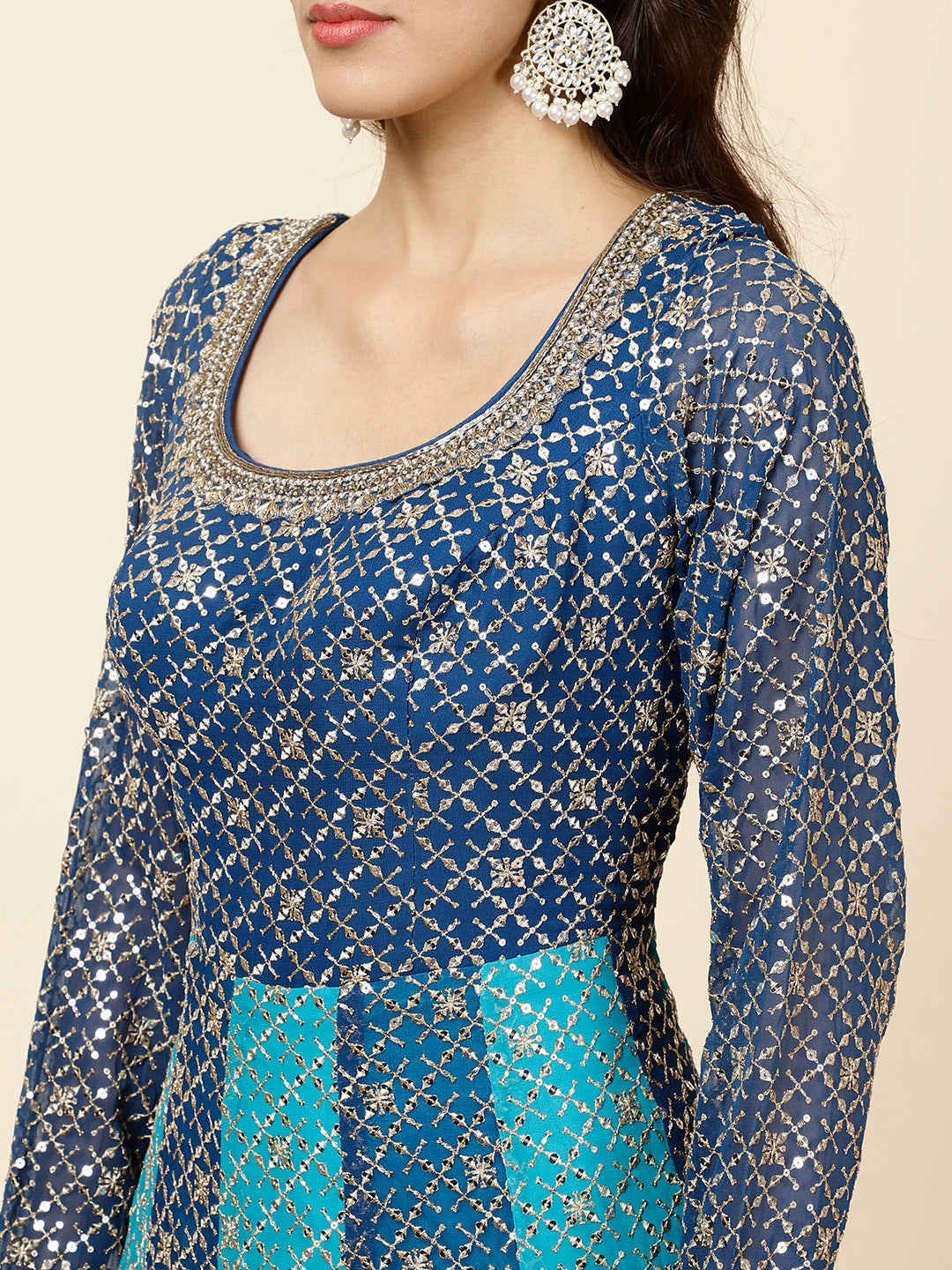 Zari Jaal Embroidered Georgette Kurta With Churidar &amp; Dupatta