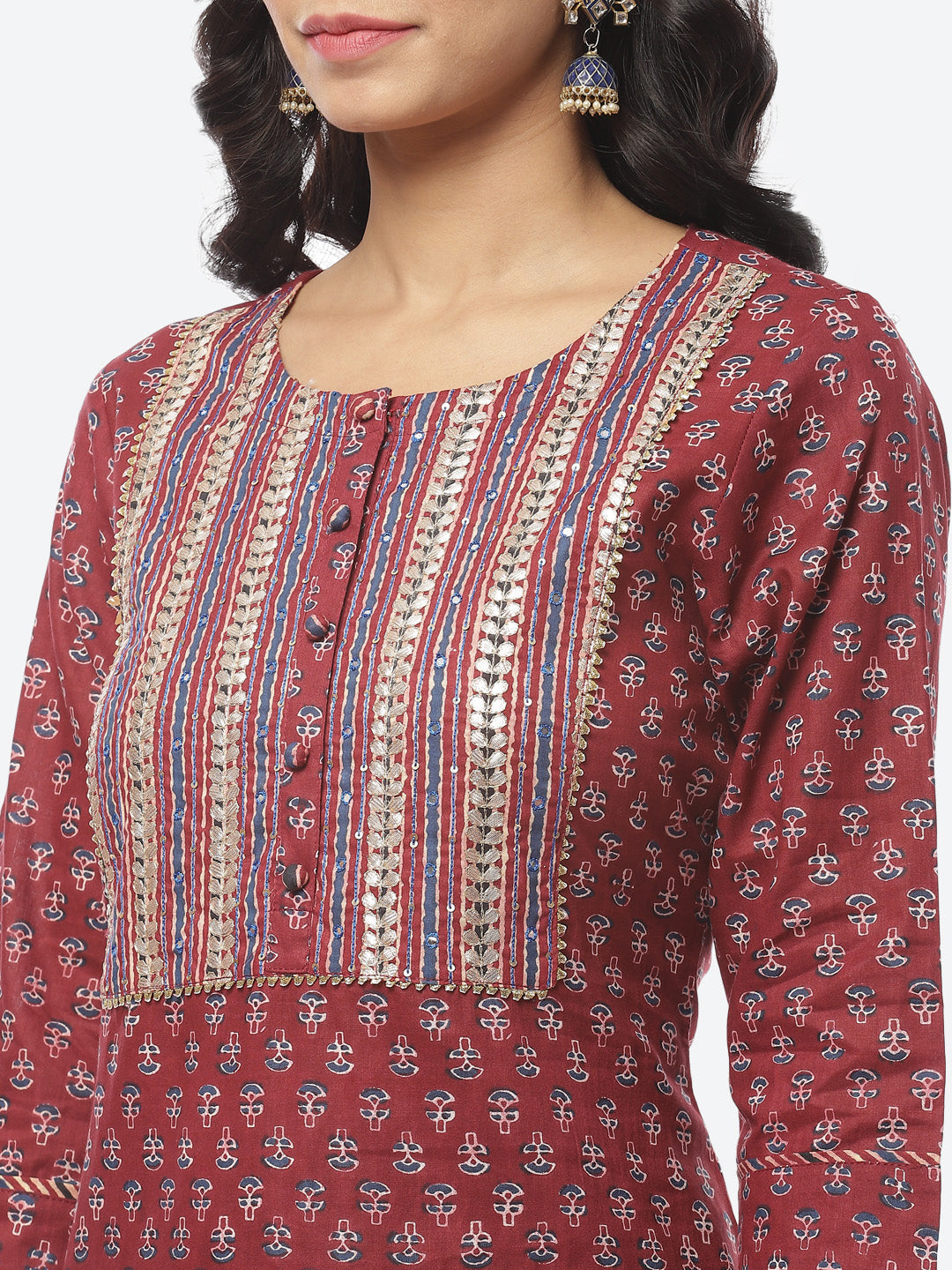 Printed Gota Work Cotton Kurti With Pant