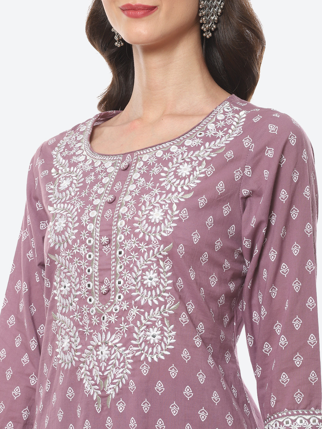 Resham Work Printed Cotton Kurta With Palazzo