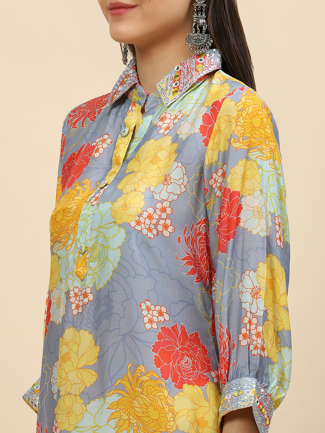 Floral Printed Muslin Kurta With Pants