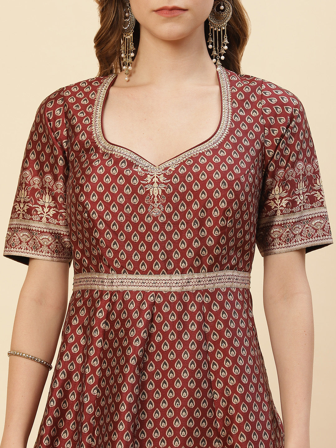 Art Tussar Digital Printed Anarkali Kurti With Chudidar And Dupatta