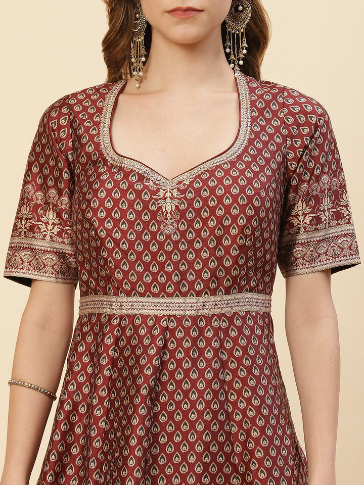 Art Tussar Digital Printed Anarkali Kurti With Chudidar And Dupatta