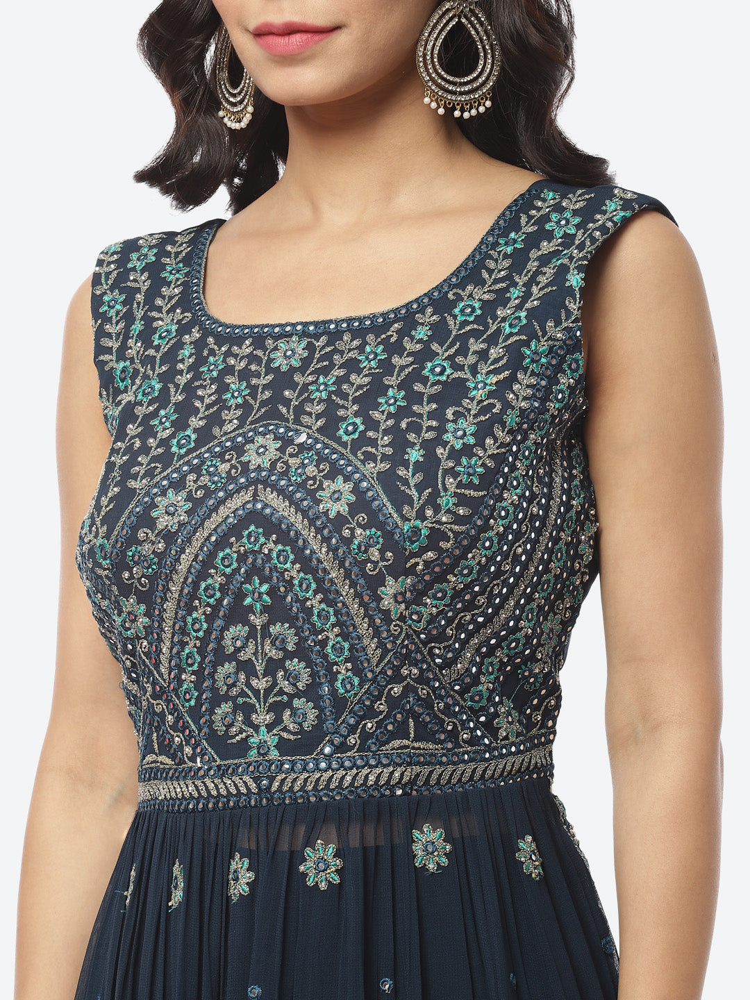 Resham Mirror Booti Georgette Stitched Salwar Kameez With Net Dupatta